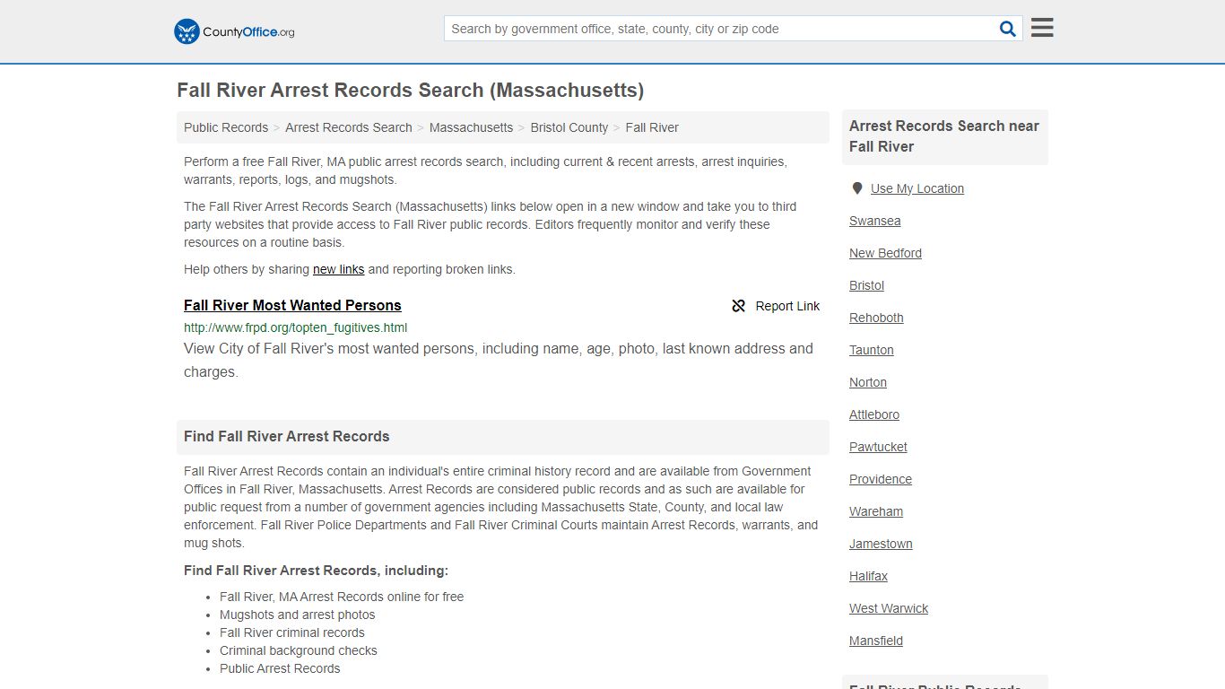 Arrest Records Search - Fall River, MA (Arrests & Mugshots) - County Office