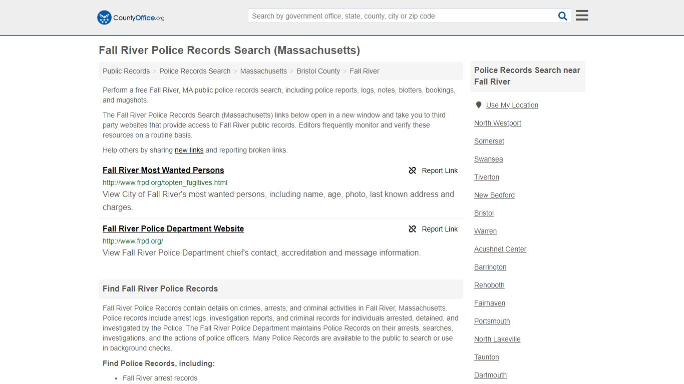 Police Records Search - Fall River, MA (Accidents & Arrest Records)
